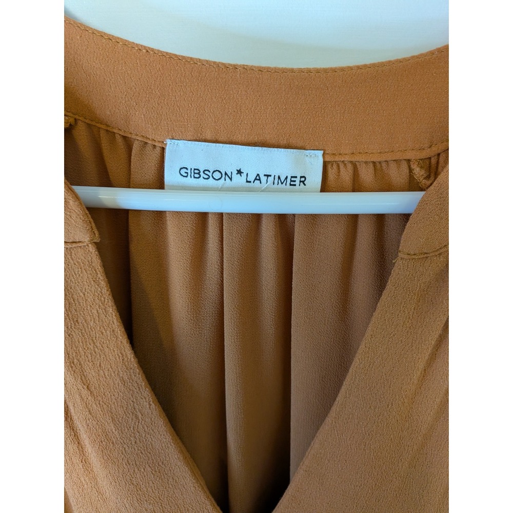 Gibson Latimer Rust Orange‎ Tiered Midi Dress V-Neck Long Puff Sleeve Boho Lined - Picture 3 of 5